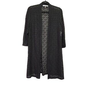 Kasper Womens Open-Front Black Crochet Cardigan Lightweight Long Sleeve S